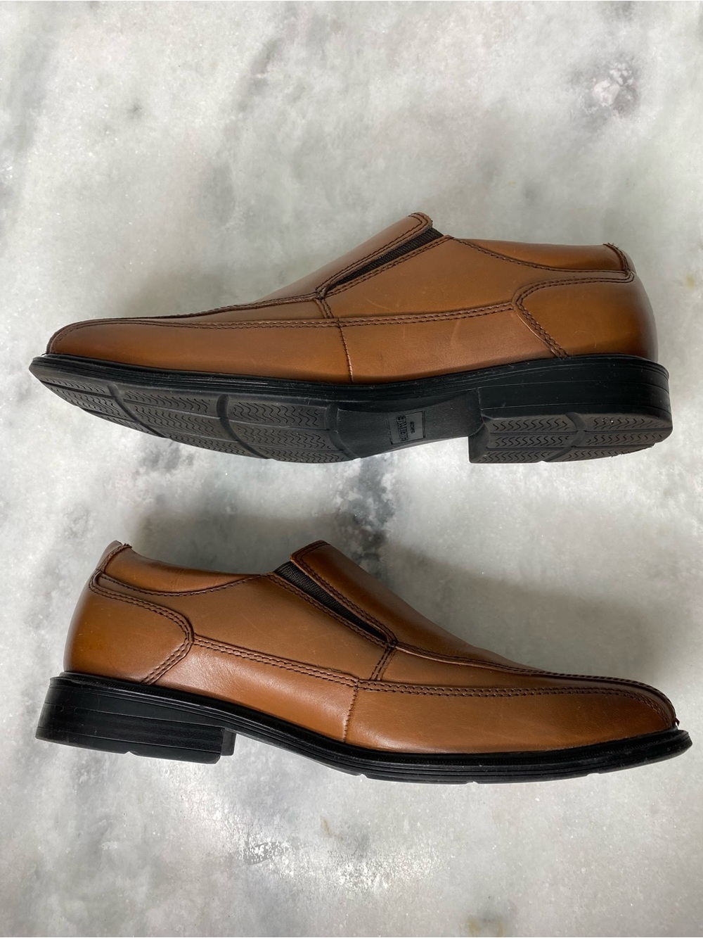 Kenneth Cole New York Mens Len Slip On Cognac Leather Loafers Dress Shoes Size 9